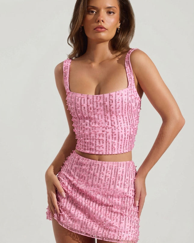 Posy Embellished Square-Neck Crop Top
