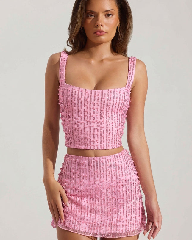 Posy Embellished Square-Neck Crop Top