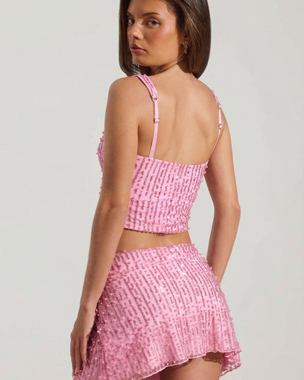 Posy Embellished Square-Neck Crop Top