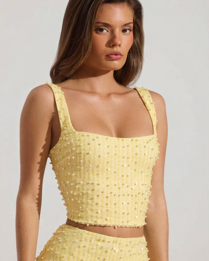 Limoncello Embellished Square-Neck Crop Top