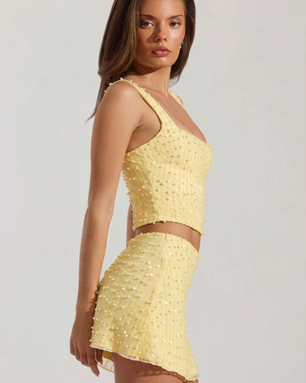 Limoncello Embellished Square-Neck Crop Top