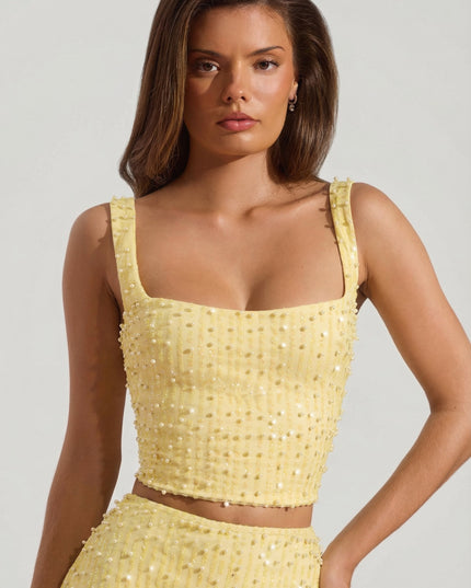 Limoncello Embellished Square-Neck Crop Top