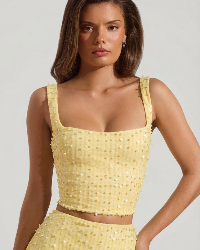 Limoncello Embellished Square-Neck Crop Top