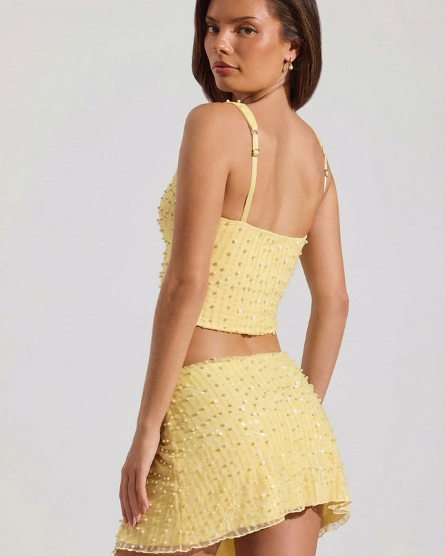 Limoncello Embellished Square-Neck Crop Top