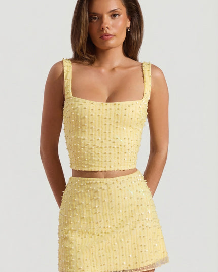 Limoncello Embellished Square-Neck Crop Top
