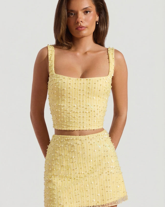 Limoncello Embellished Square-Neck Crop Top