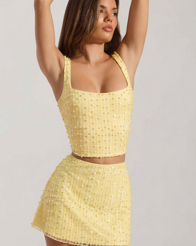 Limoncello Embellished Square-Neck Crop Top