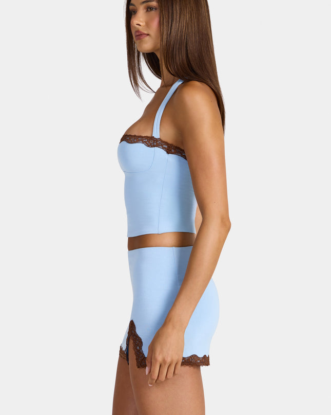 Arctic Blue Modal Lace-Trim Halterneck Top