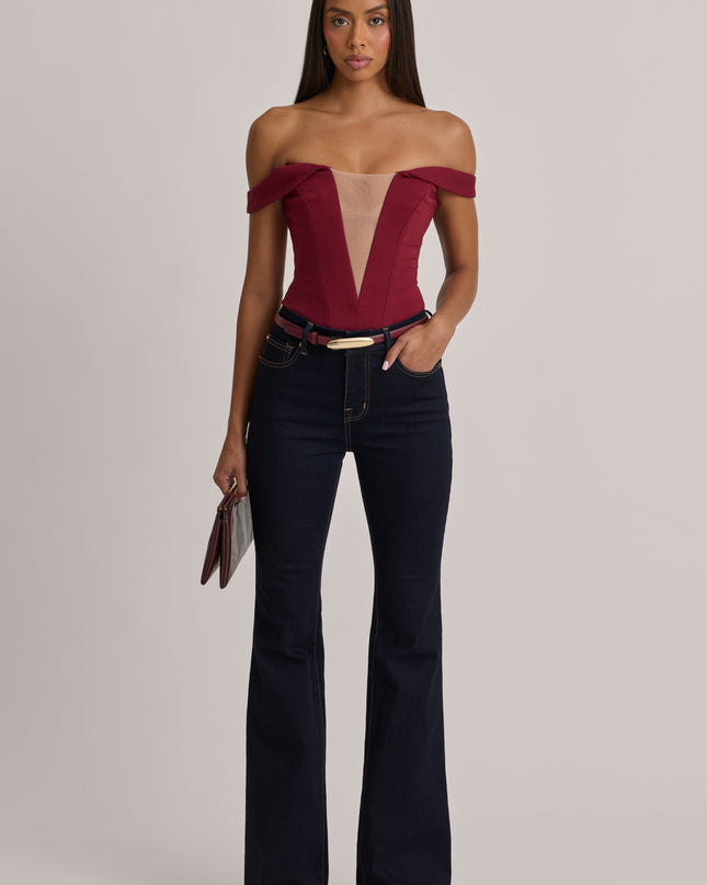 Dark Wash High-Rise Flared Jeans