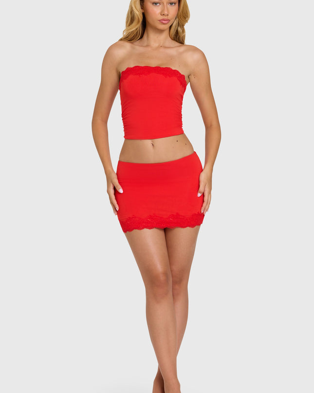 Cherry Modal Lace-Trim Skort