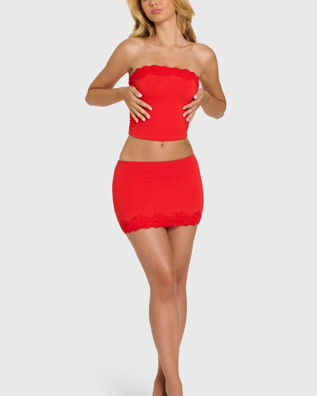 Cherry Modal Lace-Trim Skort
