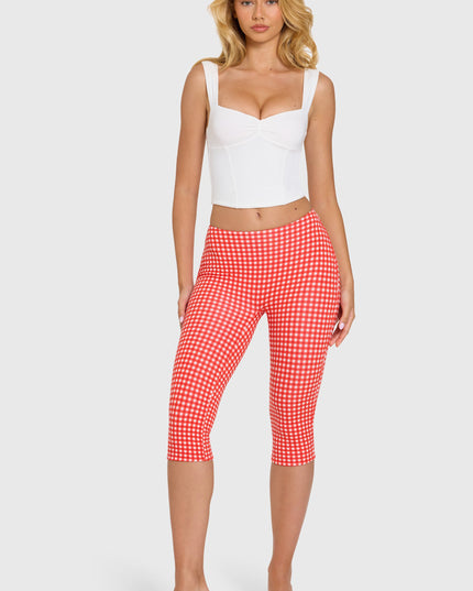Red Gingham Modal Capri Leggings