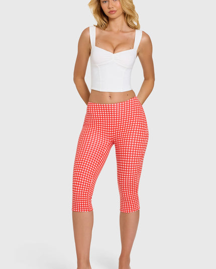 Red Gingham Modal Capri Leggings
