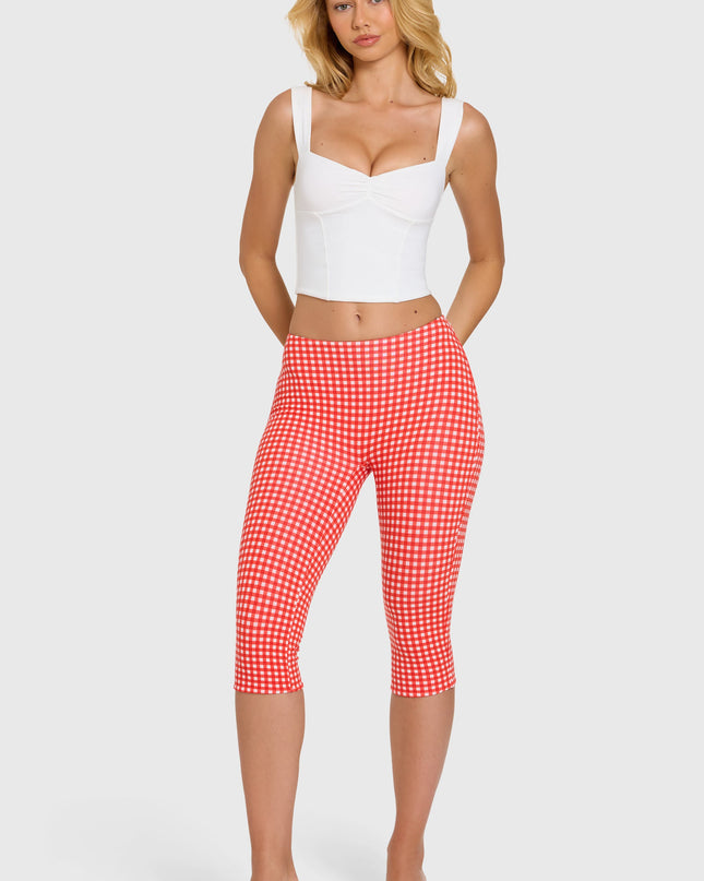 Red Gingham Modal Capri Leggings
