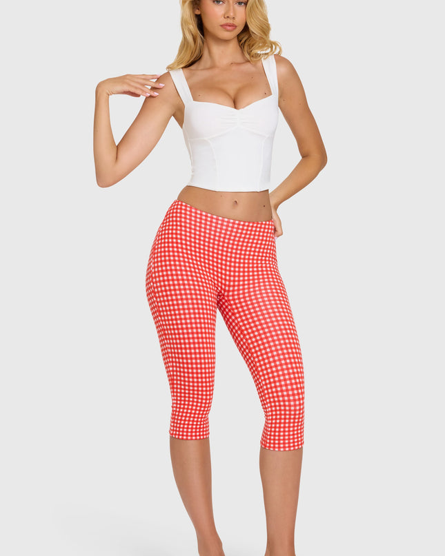 Red Gingham Modal Capri Leggings
