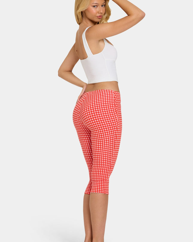 Red Gingham Modal Capri Leggings