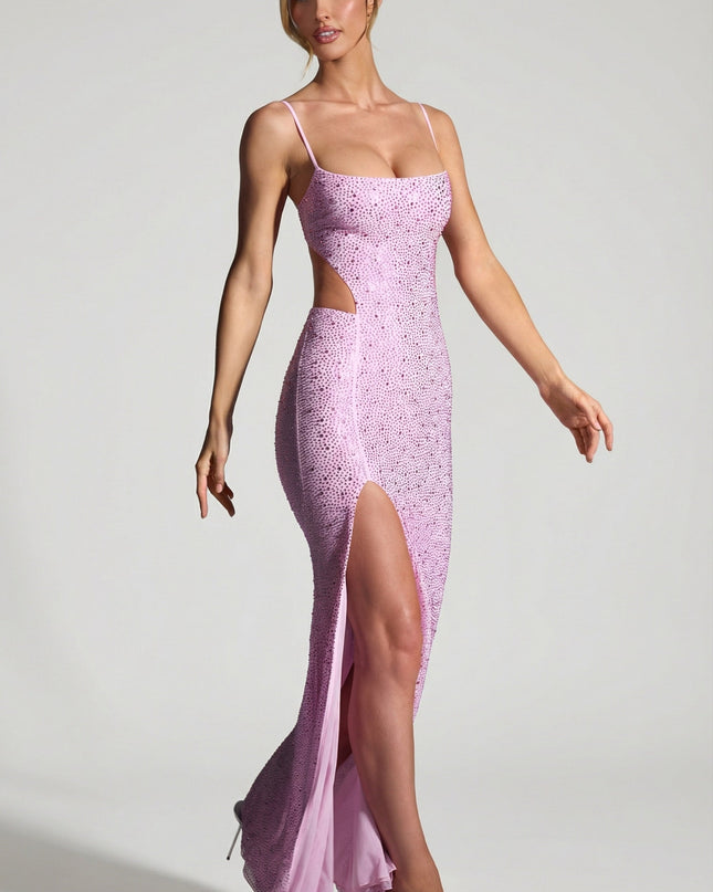 Peony Pink Embellished Cut-Out Fishtail Maxi Dress