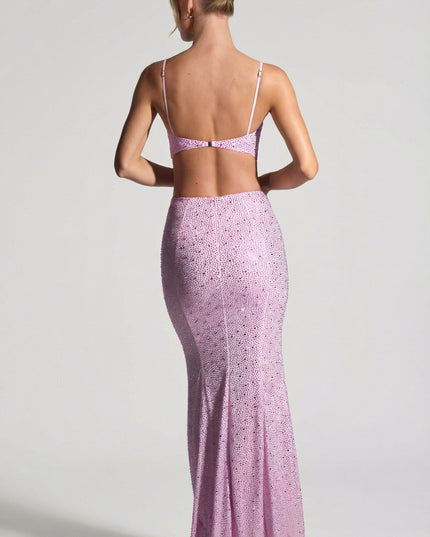 Peony Pink Embellished Cut-Out Fishtail Maxi Dress