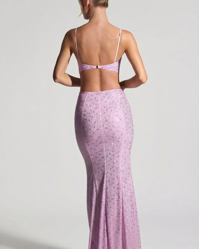 Peony Pink Embellished Cut-Out Fishtail Maxi Dress