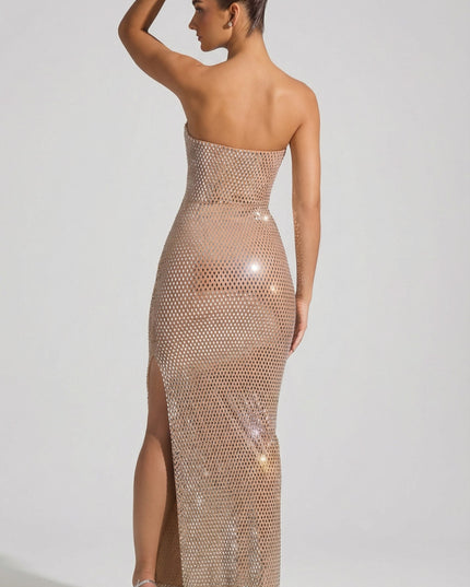 Honey Embellished Strapless Plunge Gown