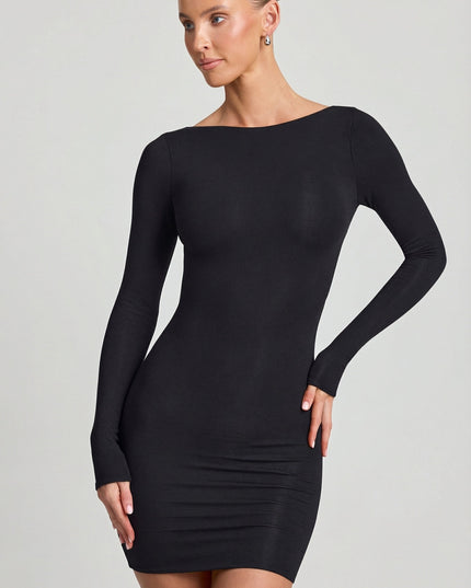 Black Modal Open-Back Bodycon Mini Dress