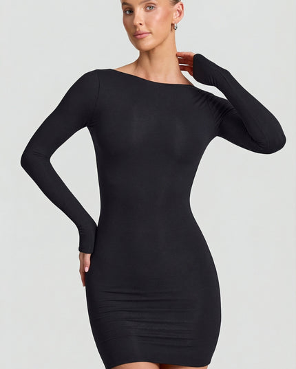 Black Modal Open-Back Bodycon Mini Dress