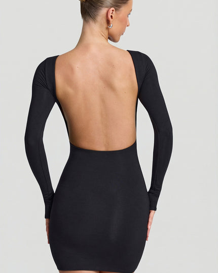 Black Modal Open-Back Bodycon Mini Dress