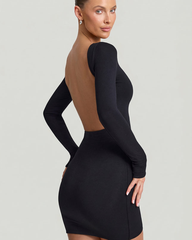 Black Modal Open-Back Bodycon Mini Dress