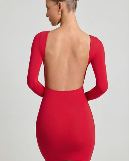 Cherry Red Open-Back Bodycon Mini Dress