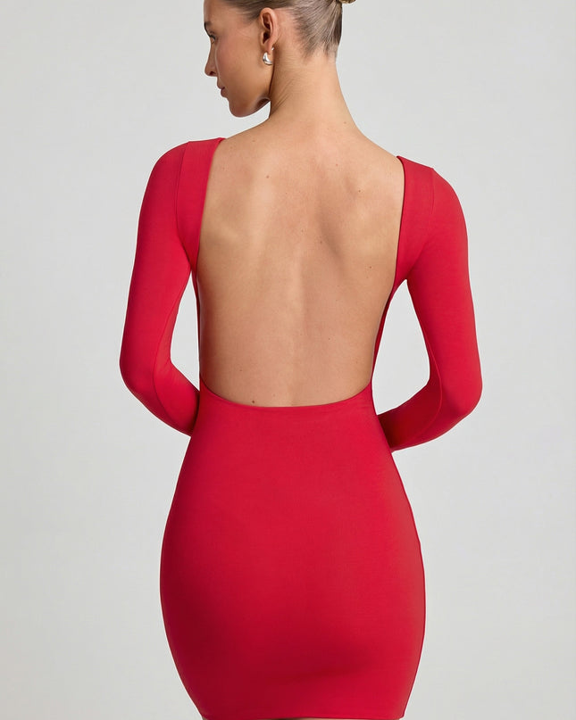 Cherry Red Open-Back Bodycon Mini Dress
