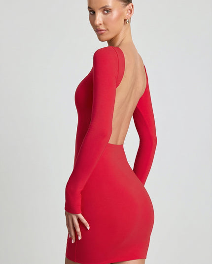 Cherry Red Open-Back Bodycon Mini Dress