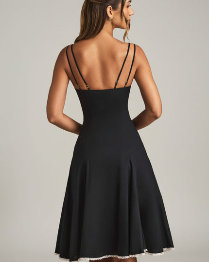 Black Bow-Detail A-Line Midi Dress