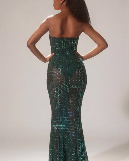 Emerald Green Embellished Strapless Gown