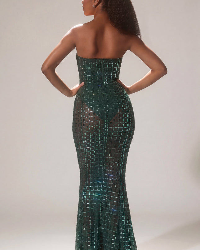 Emerald Green Embellished Strapless Gown