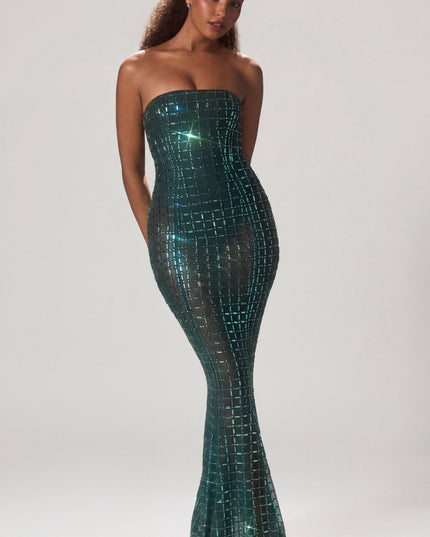 Emerald Green Embellished Strapless Gown