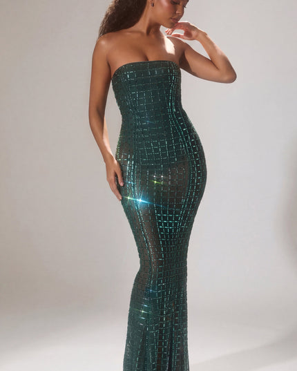 Emerald Green Embellished Strapless Gown