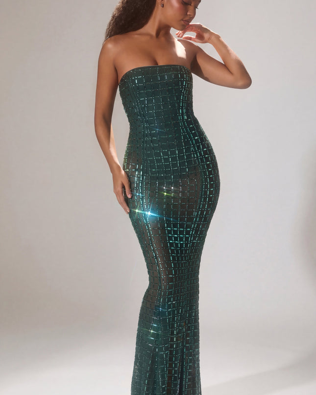 Emerald Green Embellished Strapless Gown