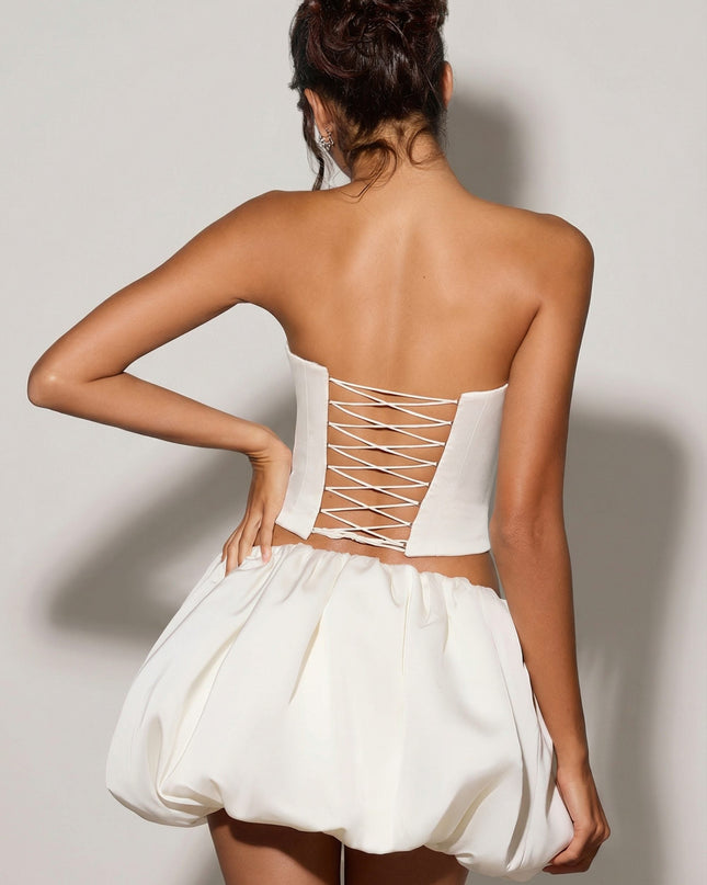 White Bubble Hem Micro Mini Skirt