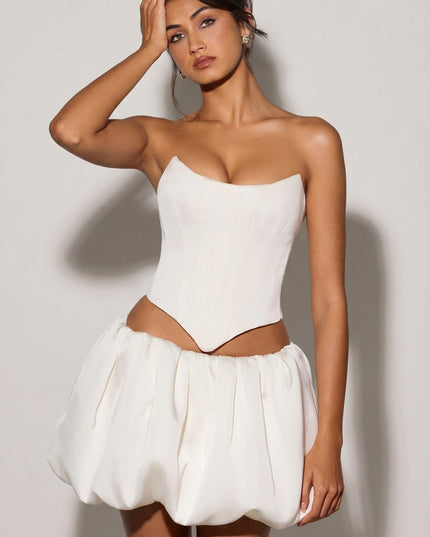 White Bubble Hem Micro Mini Skirt