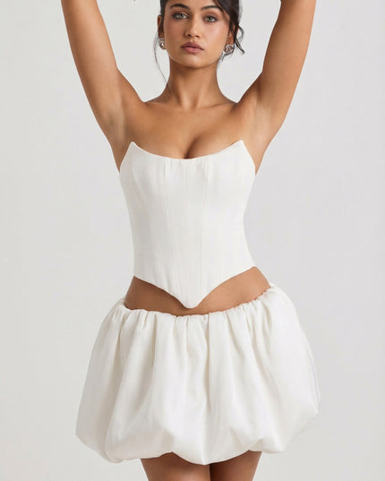 White Bubble Hem Micro Mini Skirt