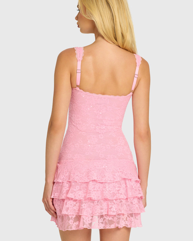 Blossom Sequin Lace Ruffle Mini Dress