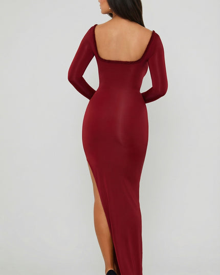 Berry Red Ruffle-Trim Cut-Out Maxi Dress