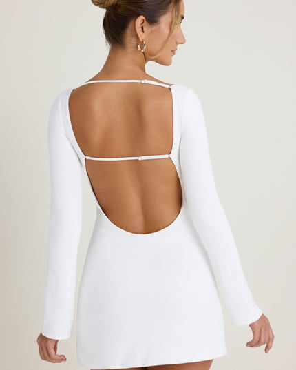 White Cut-Out Long-Sleeve Mini Dress