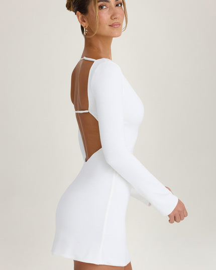 White Cut-Out Long-Sleeve Mini Dress