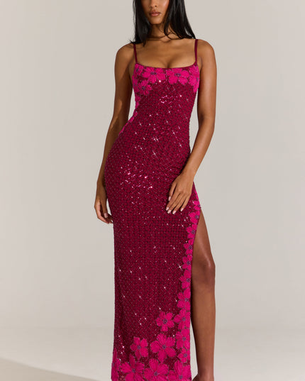 Cranberry Embellished Square-Neck Maxi Dress