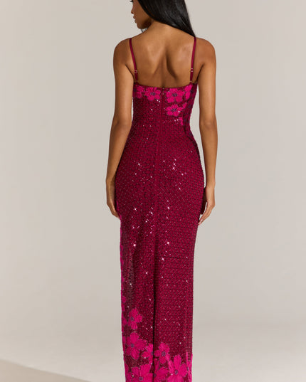 Cranberry Embellished Square-Neck Maxi Dress