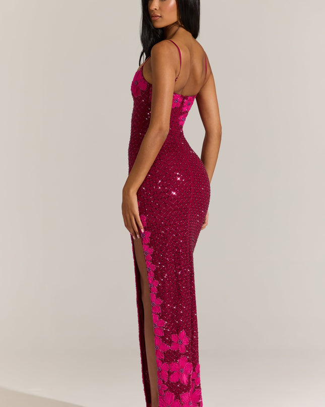 Cranberry Embellished Square-Neck Maxi Dress