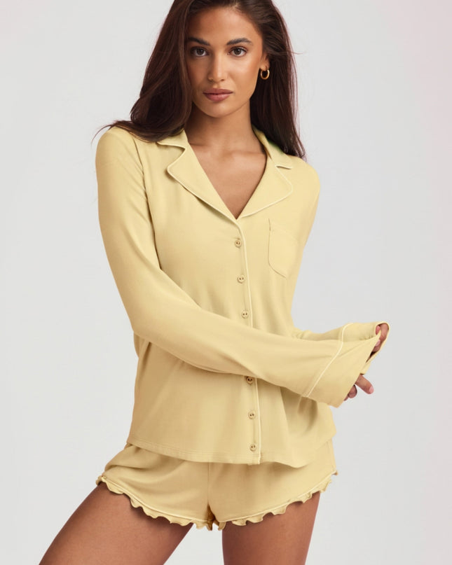 Pastel Yellow Modal Long-Sleeve Pyjama Top