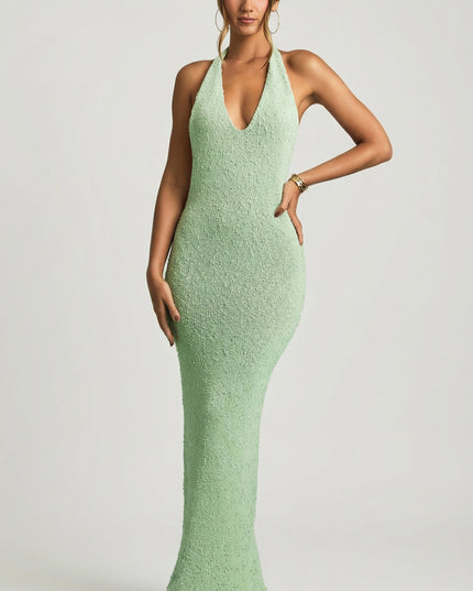 Mint Bouclé Halterneck Maxi Dress