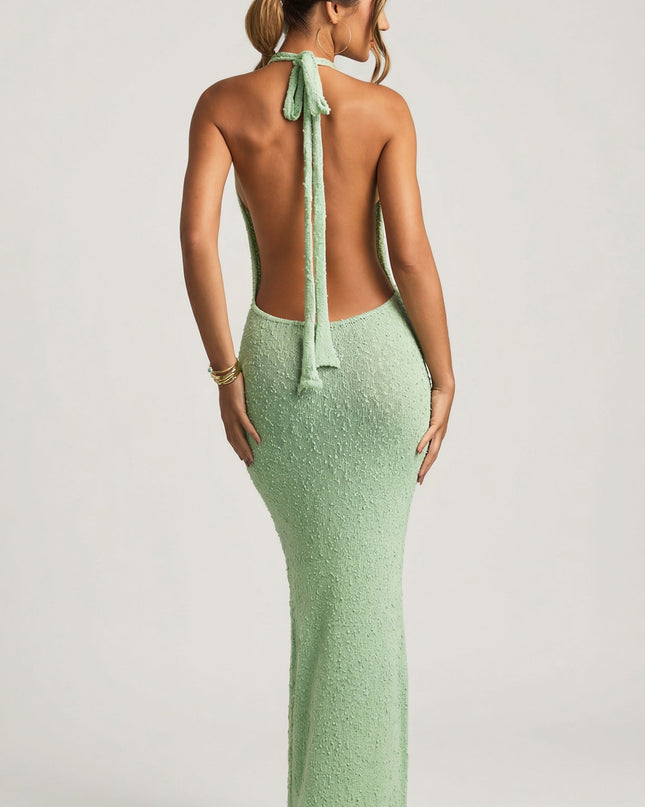 Mint Bouclé Halterneck Maxi Dress